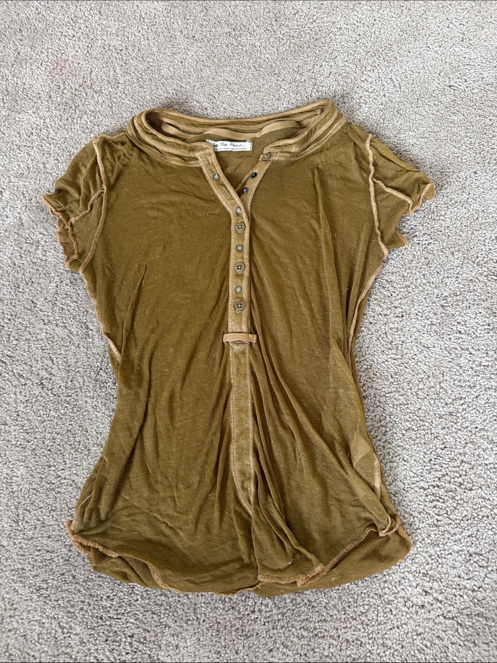 Free People Distressed Olive Short Sleeve Henley